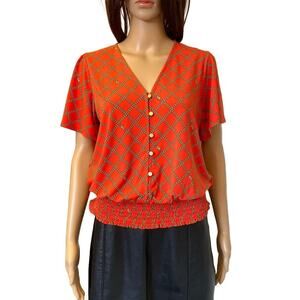 Michael Kors Women's Blouse Sea Coral Short Sleeves V-Neck Top Size S - NWT $98